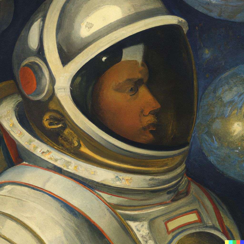 an astronaut, painting from the 17th century